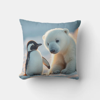 Ours polaire bébé et manchot Coussin