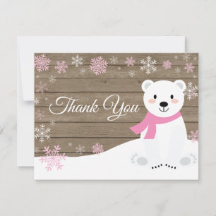 Ours polaire d'hiver Carte de remerciements rose