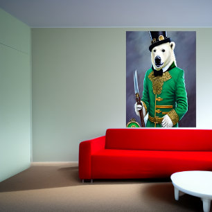 Ours polaire en vert et or AI Art Poster