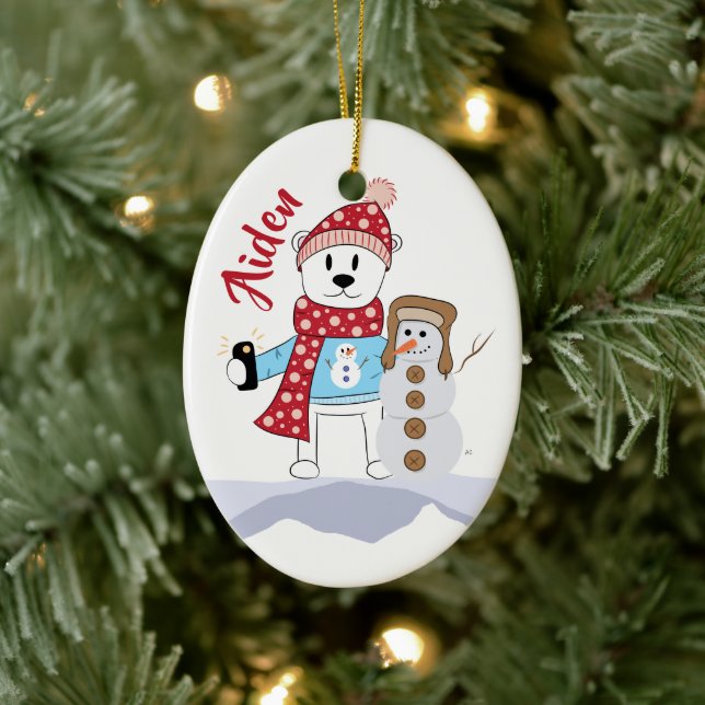 Ours polaire et ornement de Noël de Snowman (Arbre)