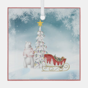 Ours polaire et verre couché Ornement de Noël