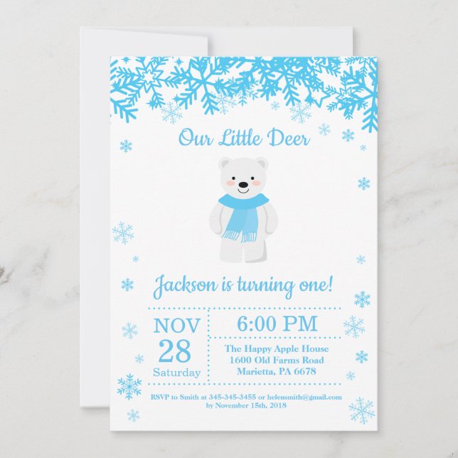 Ours polaire hiver Boy Anniversaire Invitation (Devant)