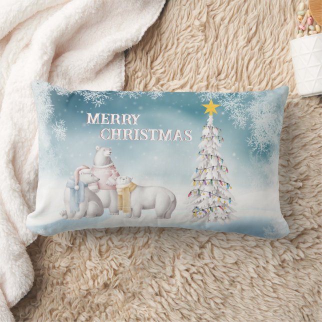 Ours polaire Joyeux Noël Lumbar Coussin (Couverture)