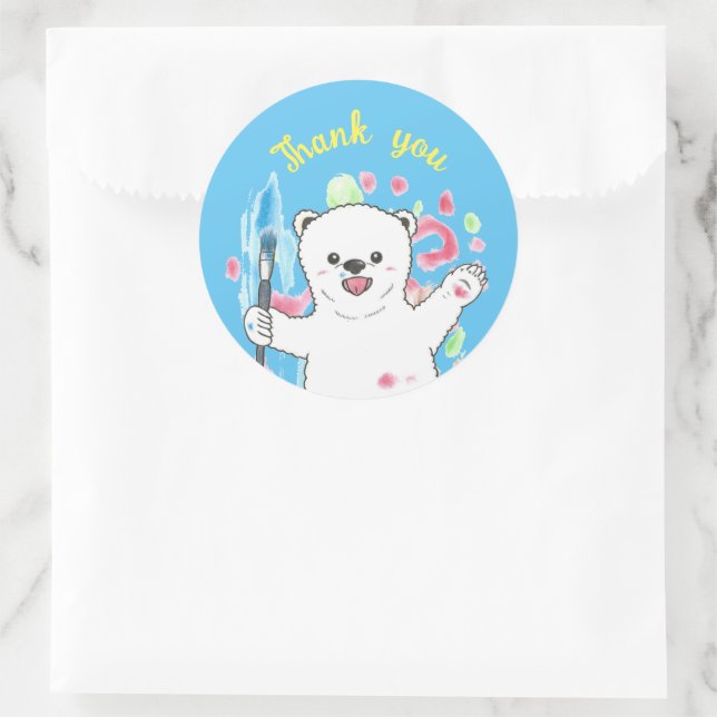 Ours polaire mignon Artist Merci Bleu Sticker (Sac)