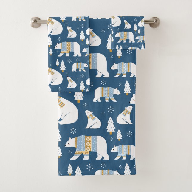 Ours polaires, arbres et flocons de neige (En situation)