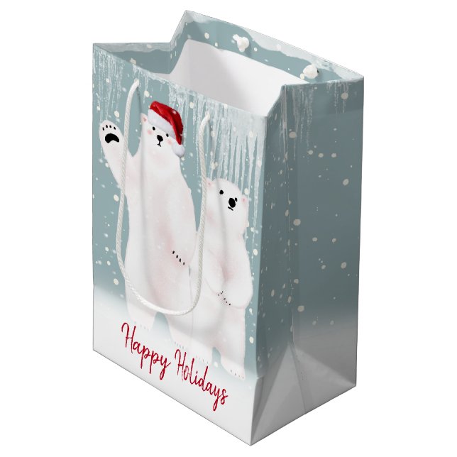 Ours Polaires De Noël Dans Sac Cadeau Moyen Neige (Devant Angle)