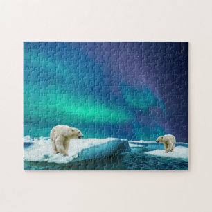 Ours polaires et Puzzle aurora boréale