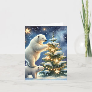Ours polaires sous la carte de Noël étoilée