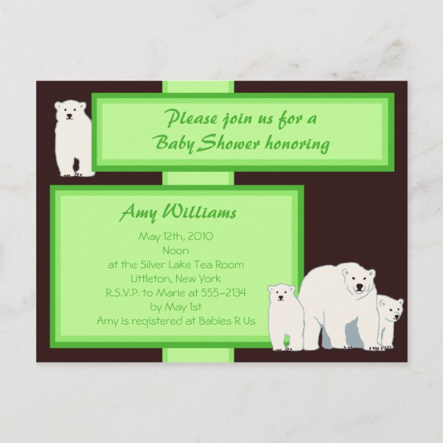 Ours Polar Vert Carte postale Douche Invitation (Devant)