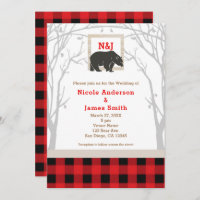 Ours Rustique & Bois Rouge Plaid Invitations de ma