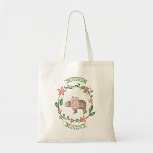 Ours rustique et sac de bibliothèque personnalisé (Devant)