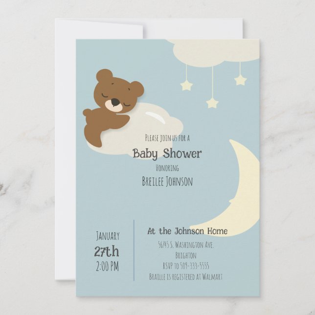 Ours sur Baby shower nuageux Invitation (Devant)