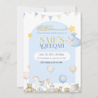 Ours Teddy Baby Blue Boy Aqeeqah Aqeeqa Invitation