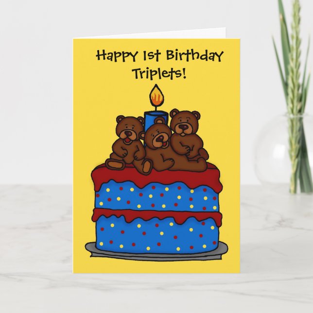ours triplet sur la carte de gâteau 1er anniversai (Devant)