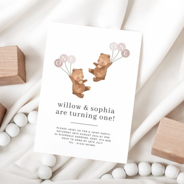 Ours Twin Girls Joint 1er anniversaire Invitation (Créateur téléchargé)
