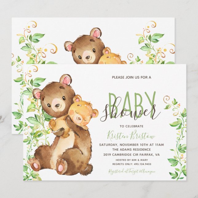 Ours zoo animal Jungle Baby shower Invitation (Devant / Derrière)