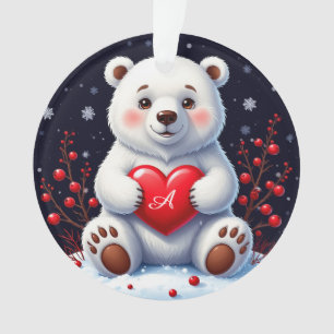 Ourson polaire blanc adorable tenant un cœur rouge