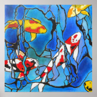 "Out of the Blue" Koi Fish Moderne Kunst Print