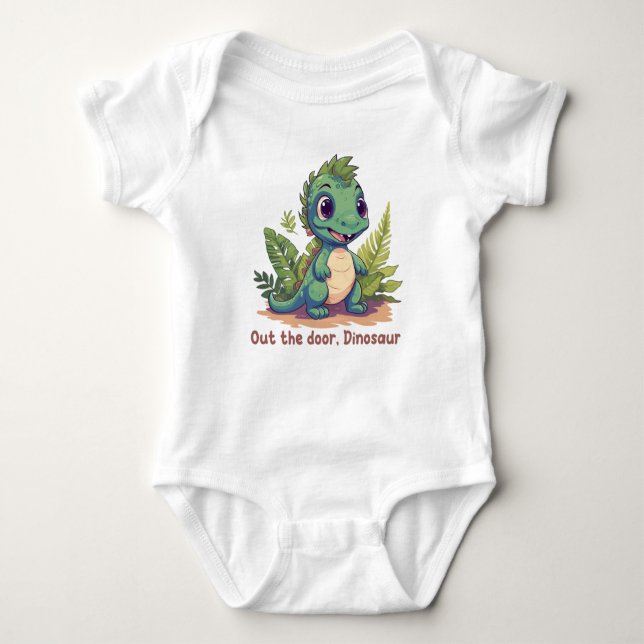 Out the door, Dinosaur Baby Strampler (Vorderseite)