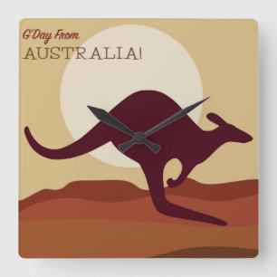 Outback Kangaroo Quadratische Wanduhr