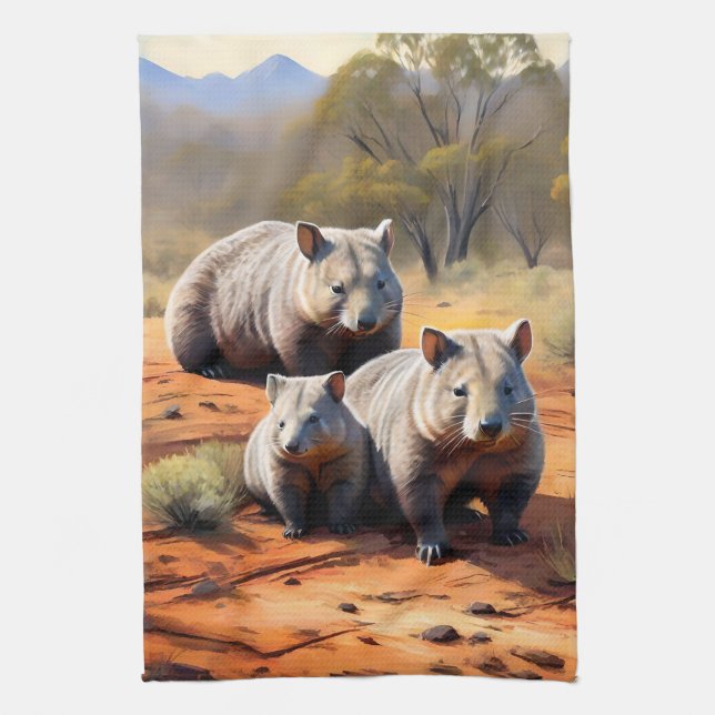 Outback Trio: Wombat Wanderers Geschirrtuch (Vertikal)