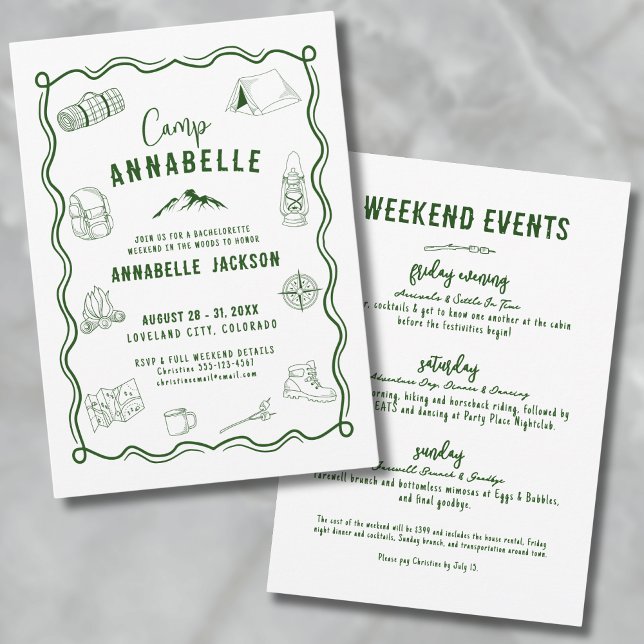 Outdoor Adventure Camp Junggeselinnen-Abschied Einladung (Outdoor Adventure Camp Bachelorette Party Invitation)