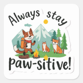Outdoor Adventure 'Immer Bleibe Paw-sitive' Vibes Quadratischer Aufkleber