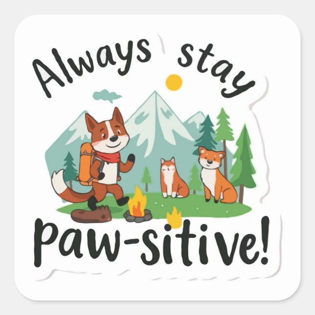 Outdoor Adventure 'Immer Bleibe Paw-sitive' Vibes Quadratischer Aufkleber (Vorderseite)