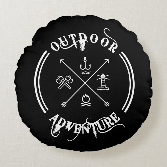 Outdoor Adventure Travel Rundes Kissen (Vorderseite)