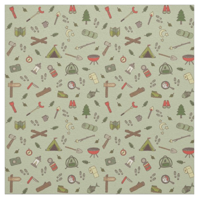 Outdoor Adventures Camping Campfeuer Illustratione Stoff (Muster)