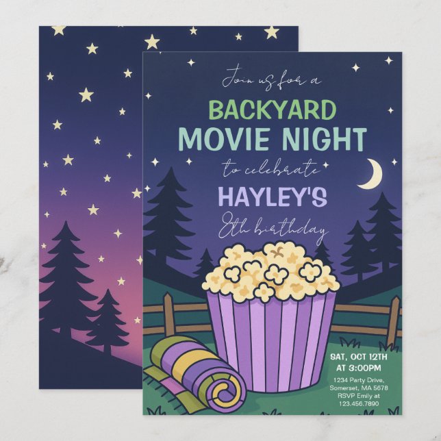 Outdoor Backyard Movie Night Birthday Einladung (Vorne/Hinten)