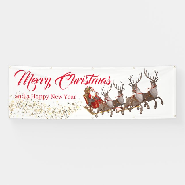 Outdoor Banner Santa Reindeers Frohe Weihnachten (Horizontal)
