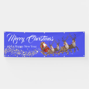 Outdoor Banner Santa Reindeers Frohe Weihnachten