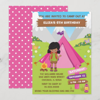 Outdoor Camping Birthday Afrikanische Amerikanerin Einladung