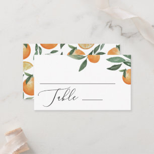 Outdoor-Citrus-Hochzeit Wasserfarben Sommerorang Platzkarte