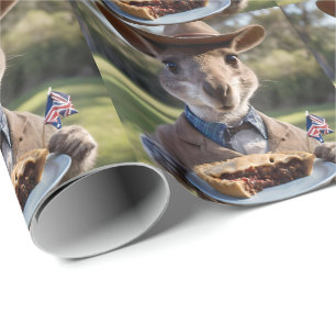 "Outdoor Delight: Ein Känguru isst Aussie Meat Pie Geschenkpapier