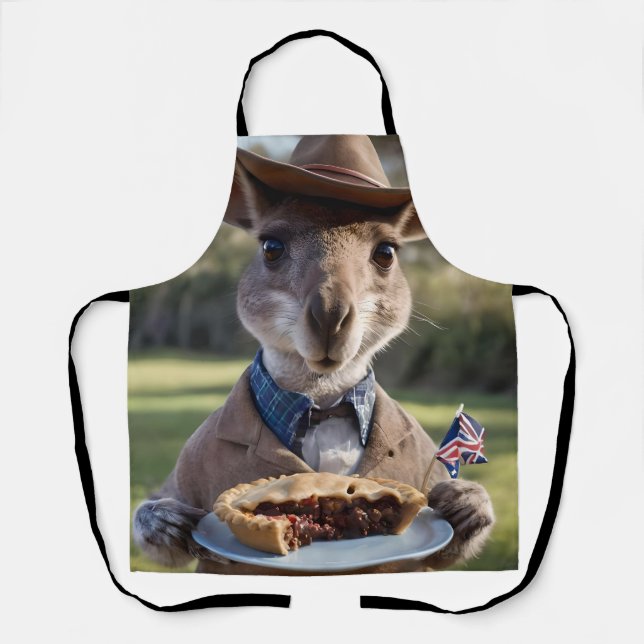 "Outdoor Delight: Ein Känguru isst Aussie Meat Pie Schürze (Vorderseite)