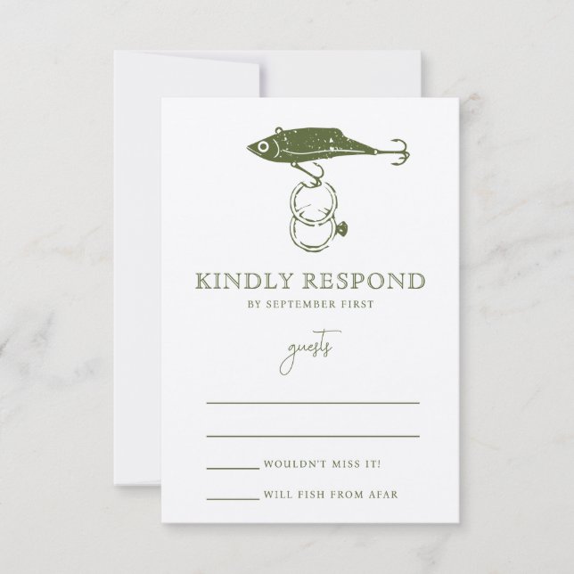 Outdoor Fishing Lure Hook Wedding Ring Kraft RSVP Karte (Vorderseite)