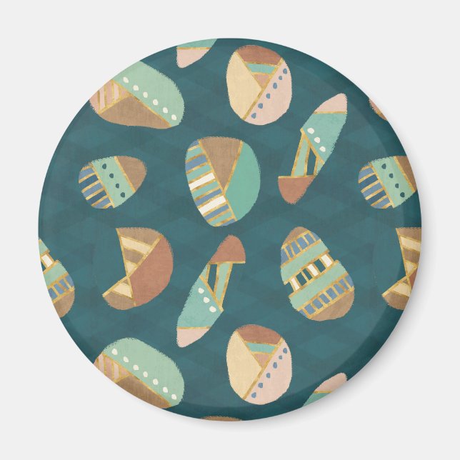 Outdoor Geo Step | Blaues Muster Magnet (Vorne)