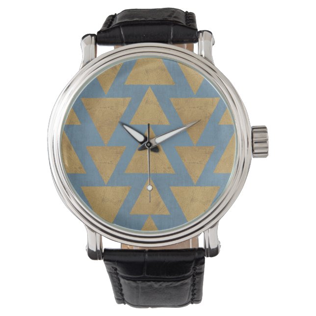 Outdoor Geo Step | Gold & Blue Muster Armbanduhr (Vorderseite)