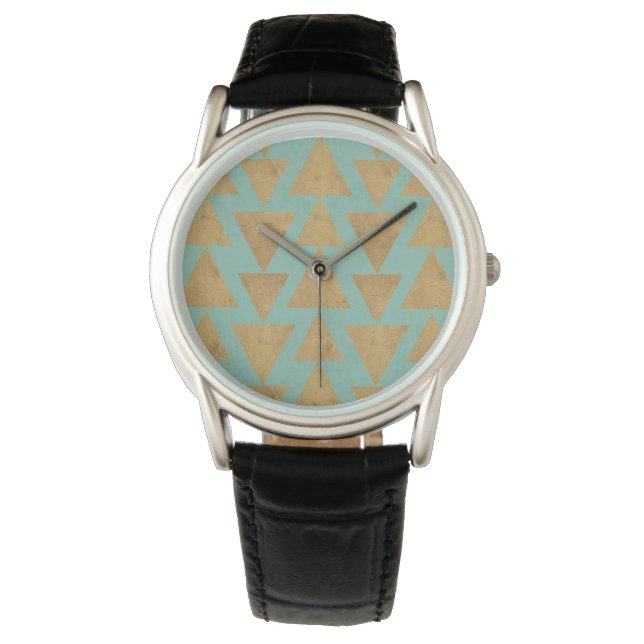Outdoor Geo Step Gold & Teal Pattern Armbanduhr (Vorderseite)