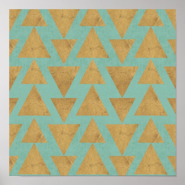 Outdoor Geo Step Gold & Teal Pattern Poster (Vorne)