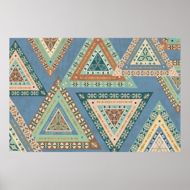 Outdoor Geo X | Blaues indisches Muster Poster (Vorne)