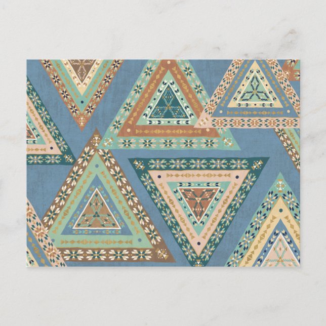 Outdoor Geo X | Blaues indisches Muster Postkarte (Vorderseite)