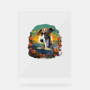 Outdoor Greyhound Dog Reading Book Acrylschild