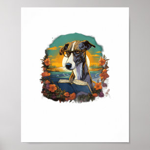 Outdoor Greyhound Dog Reading Book Poster