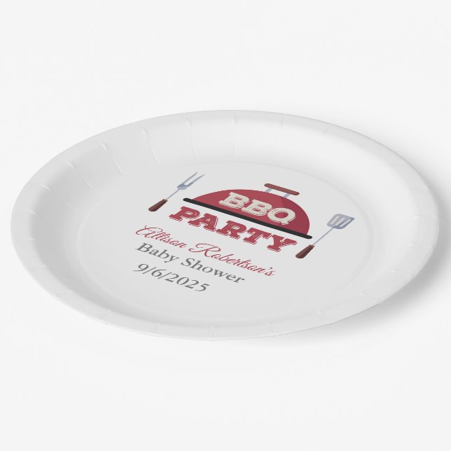Outdoor GRILLEN Babydusche Papierplatte Pappteller (Schrägansicht)