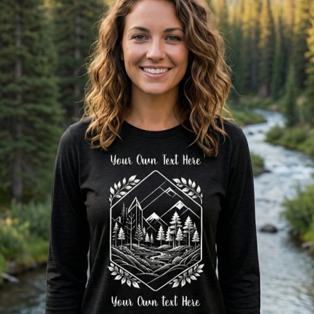 Outdoor Line Art Mountain Adventure Your Text Tri-Blend Shirt (Customize your Adventure Long Sleeve! Line Art Mountain sketch with editable Your Text areas.)