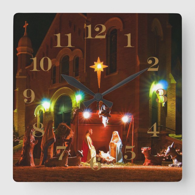 Outdoor Nativität Quadratische Wanduhr (Vorderseite)