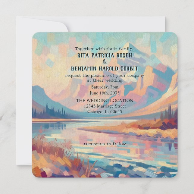 Outdoor Oil Painted Mountain Wedding Einladung (Vorderseite)